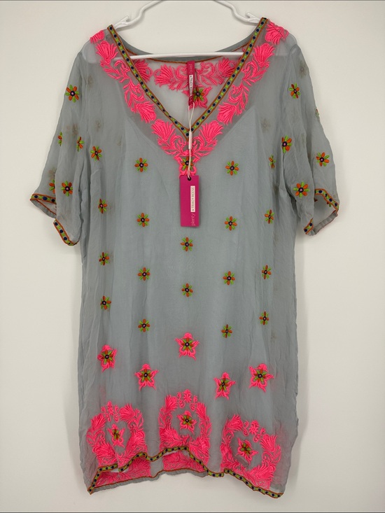 Tracy Reese Dresses & Skirts - Tracy Reese | Light Blue Gray Tunic with Neon Pink Embroidery